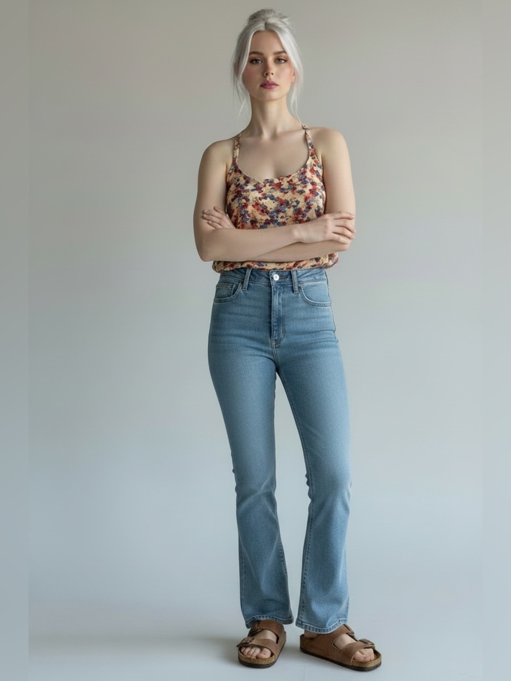 Soprano Multicolor Floral Scoop Neck Cami - Red, Blue, Cream